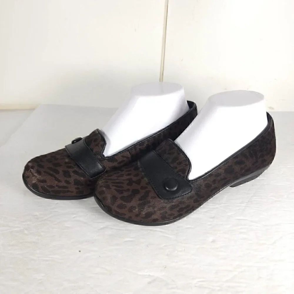 DANSKO Women's Olena Flat Brown Cheetah Calf Hair Slip-On Shoes EU37 US 6-6.5